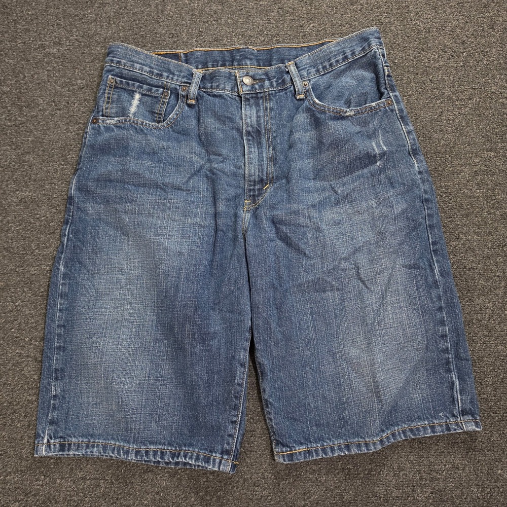 Levi's 569 Loose Straight Denim Shorts Mens 34 Blue Casual Jean Distressed Baggy